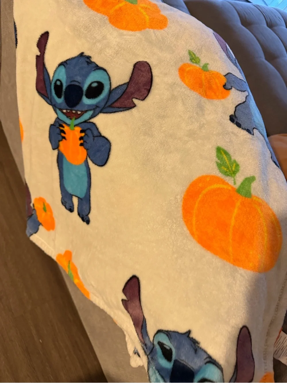 Disney Lilo & Stitch Plush Throw Blanket with Orange Pumpkin Print